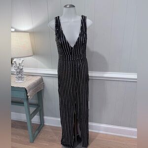 Lulus-NWT Formal Black Sequin Gown with Front Split Size Small